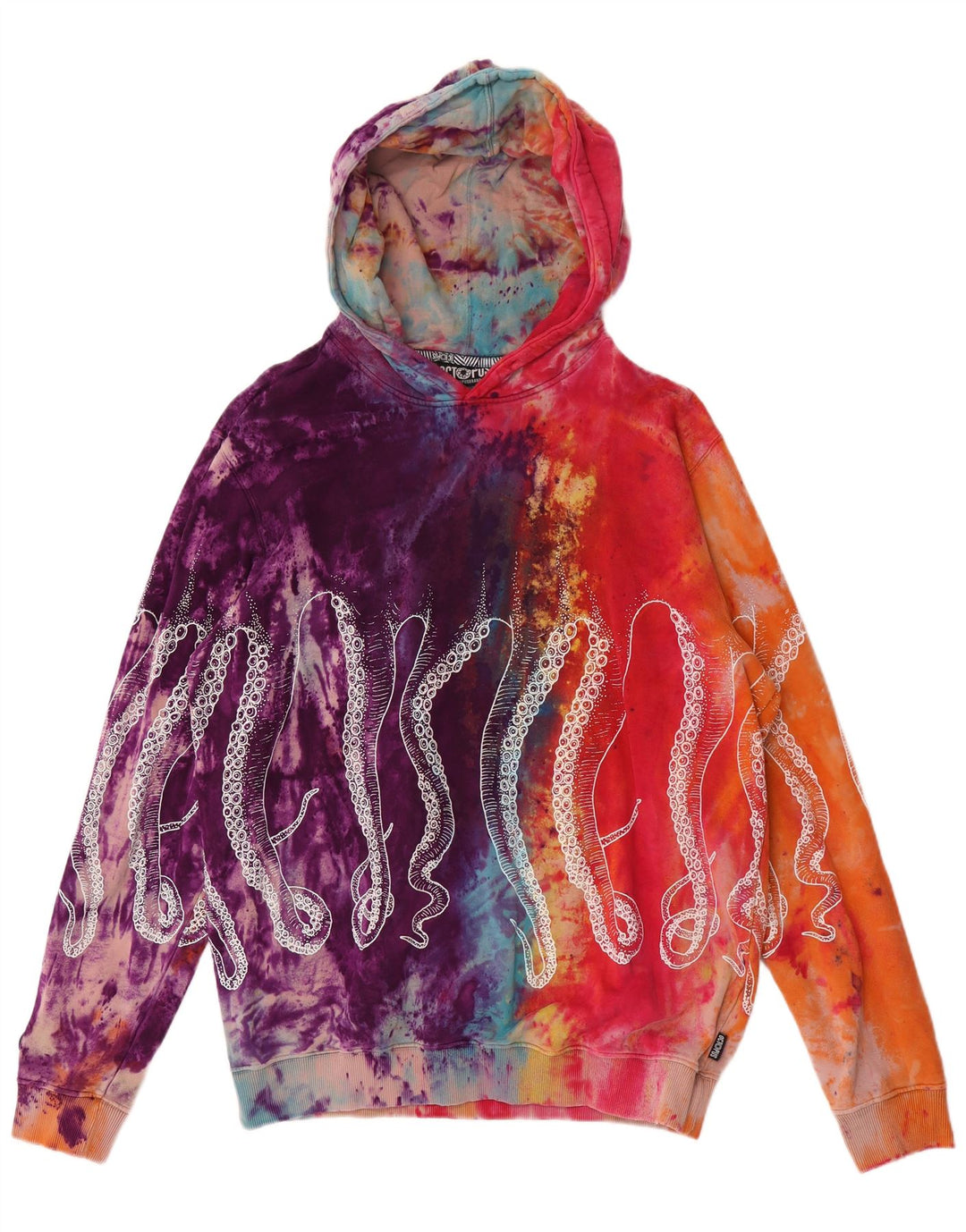 Felpa con cappuccio grafica da uomo Octopus, grande, multicolore, tie dye