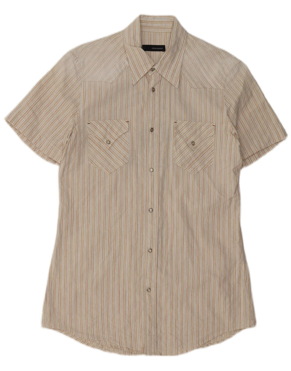 Camicia a maniche corte grafica da uomo Dsquared2 IT 48 Small Beige Striped