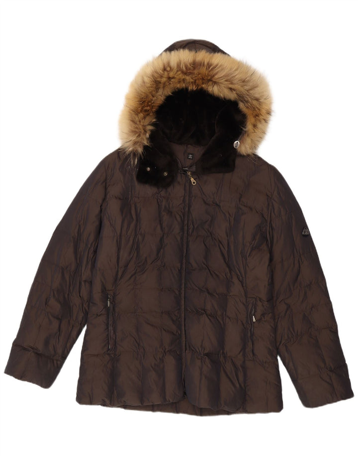 Giacca imbottita con cappuccio da donna Post Card UK 12 Poliammide marrone medio