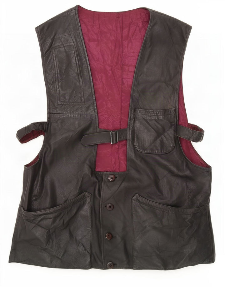 Gilet in pelle da uomo vintage medio nero