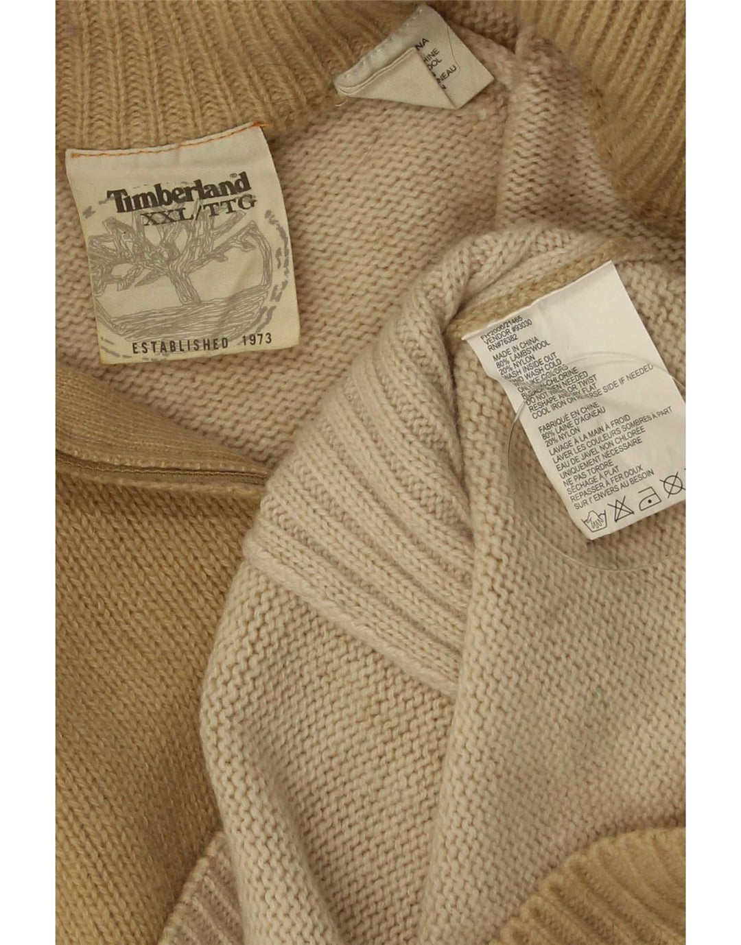 Timberland Maglione da uomo con zip e collo 2XL Lana d'agnello beige