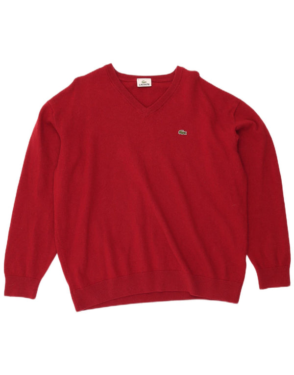 LACOSTE Maglione da uomo con scollo a V taglia 8 3XL lana rossa