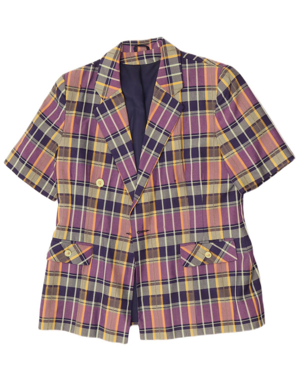 Giacca blazer vintage da donna a maniche corte UK 14 Check multicolore medio