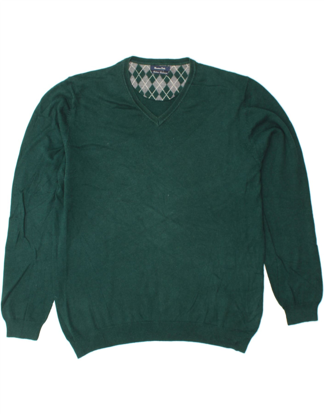 MASSIMO DUTTI Mens V-Neck Jumper Sweater XL Green Cotton Vintage Massimo Dutti and Second-Hand Massimo Dutti from Messina Hembry 