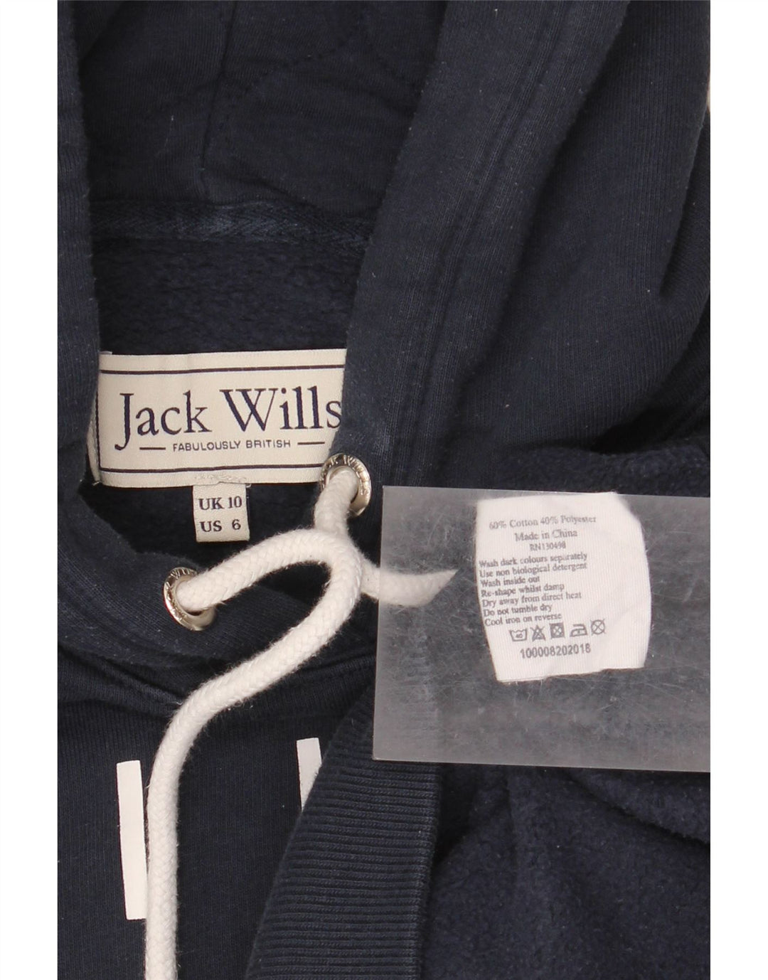 JACK WILLS Felpa con cappuccio oversize con grafica da donna UK 10 Small Blu navy