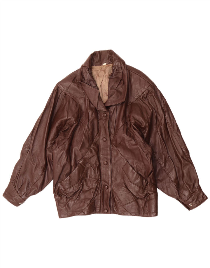 Giacca in pelle vintage da donna UK 14 grande marrone