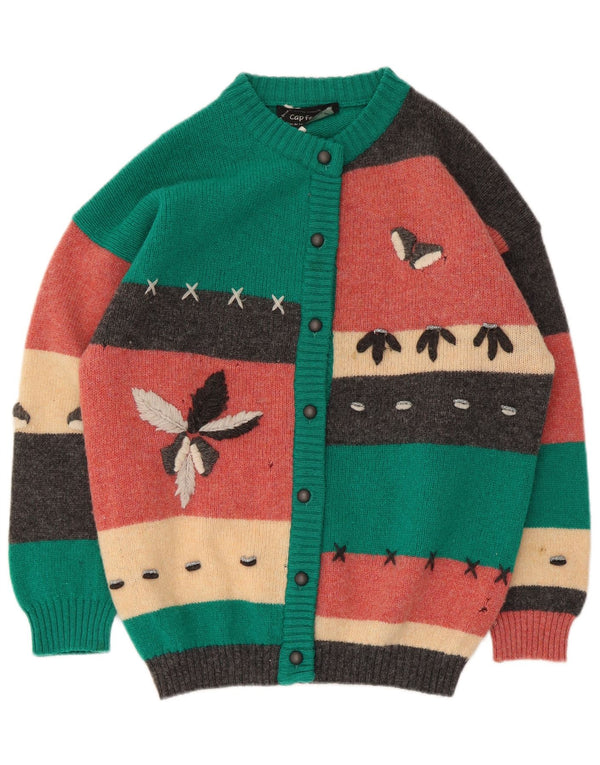Maglione cardigan da donna vintage UK 10 piccolo blocco di colore multicolore