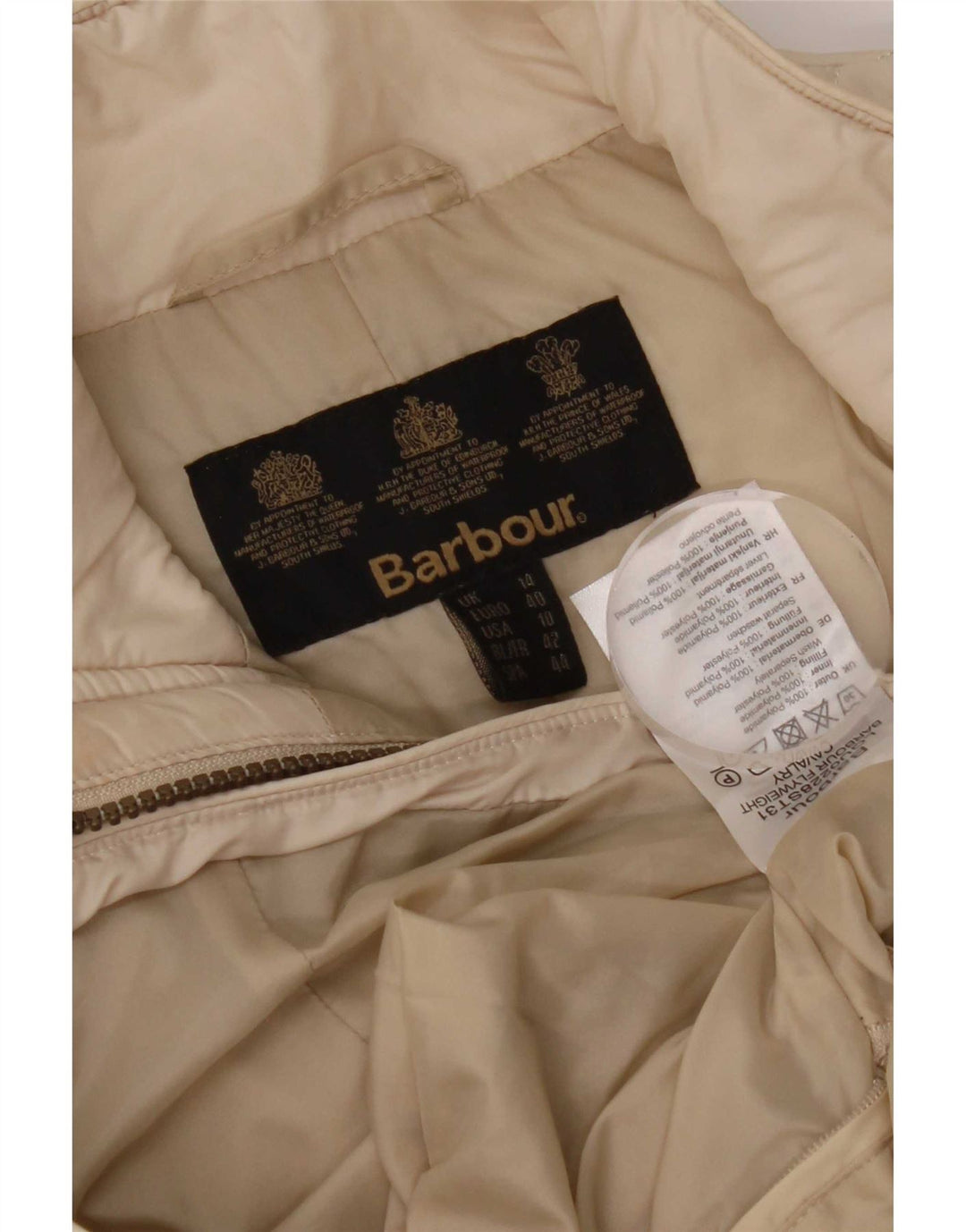 Giacca trapuntata da donna Barbour UK 14 grande nylon beige