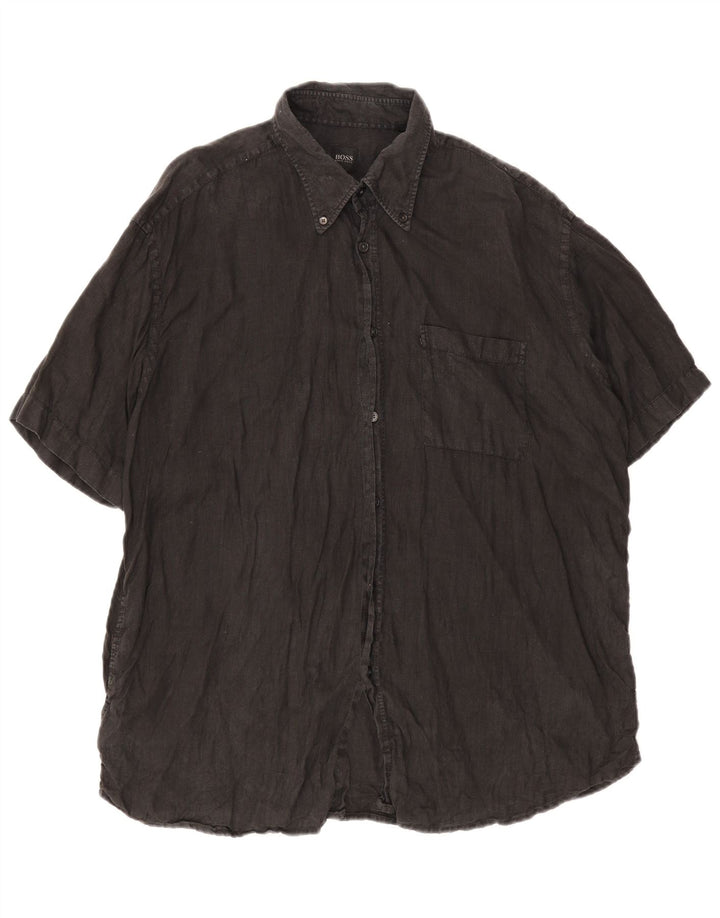 Camicia a maniche corte da uomo Hugo Boss XL Lino grigio