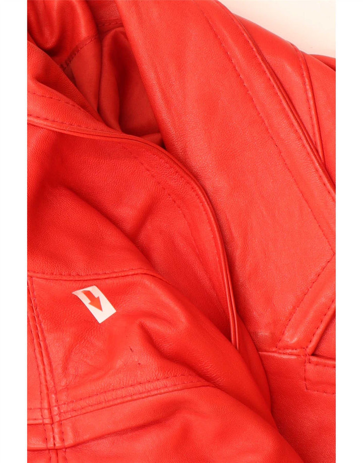 Cappotto oversize in pelle vintage da donna UK 18 XL rosso