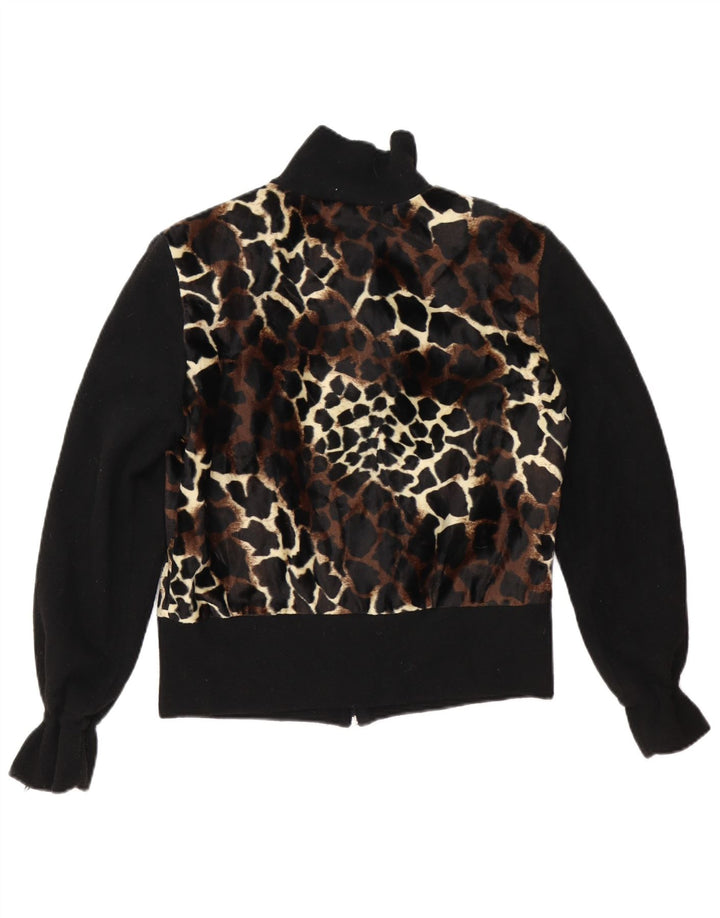 Giubbotto bomber da donna vintage UK 12 medio nero stampa animalier