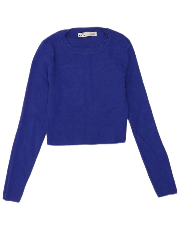 Top corto da donna Zara a maniche lunghe UK 8 piccolo in viscosa blu