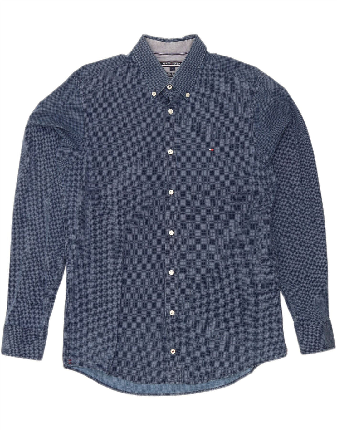 TOMMY HILFIGER Mens Slim Fit Shirt Large Blue Spotted Cotton Vintage Tommy Hilfiger and Second-Hand Tommy Hilfiger from Messina Hembry 