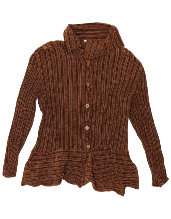 Camicetta da donna VINTAGE UK 10 Acetato floreale marrone piccolo