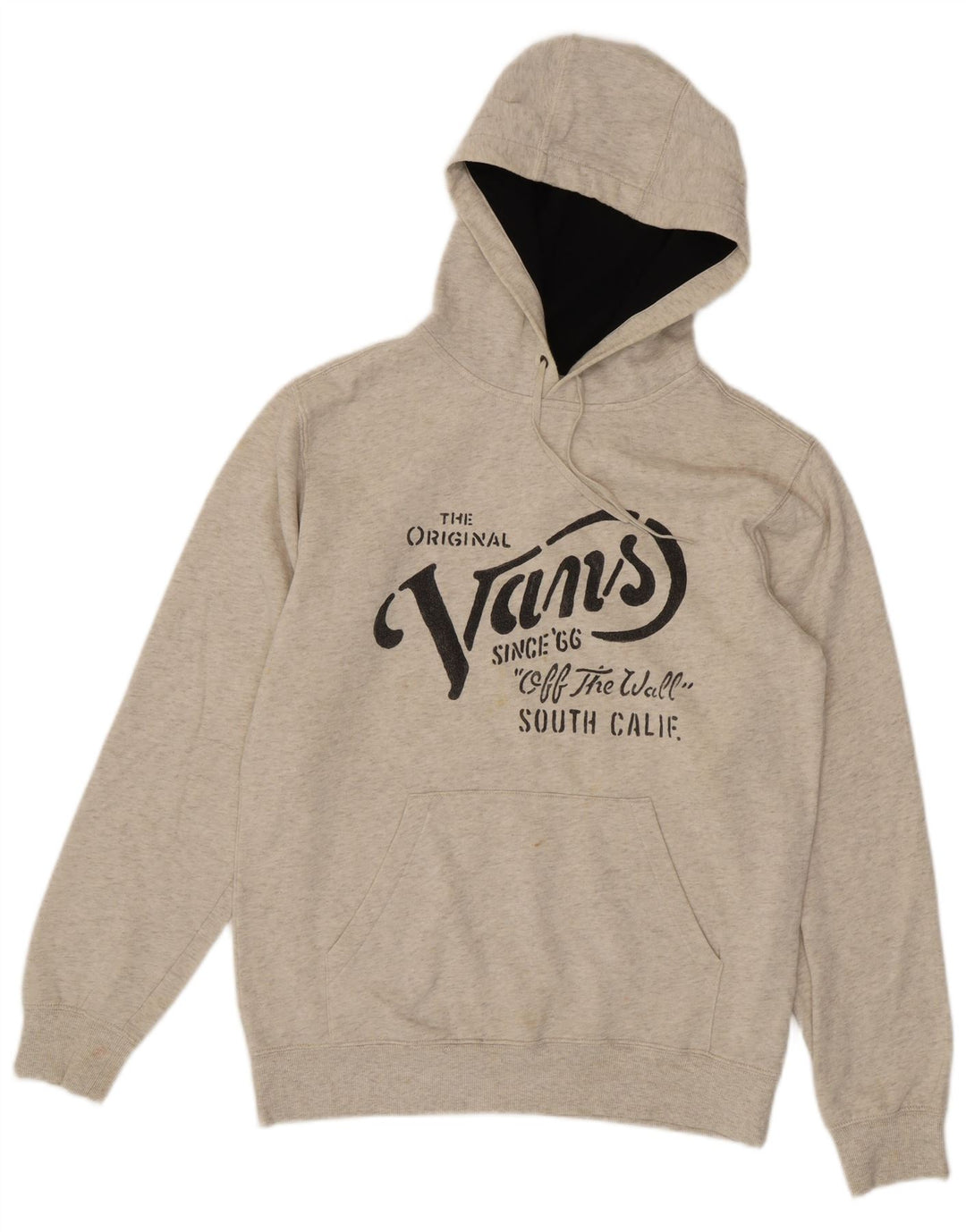 VANS Mens Graphic Hoodie Jumper Small Beige Cotton