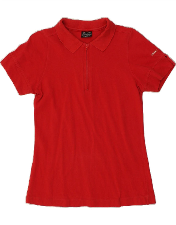 CHAMPION Womens Zip Neck Polo Shirt UK 12 Medium Red | Vintage Champion | Thrift | Second-Hand Champion | Used Clothing | Messina Hembry 
