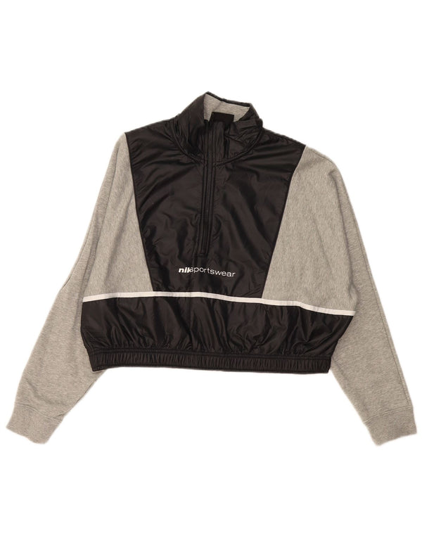 Felpa corta oversize da donna NIKE, maglione UK 16, grande, grigio, color block