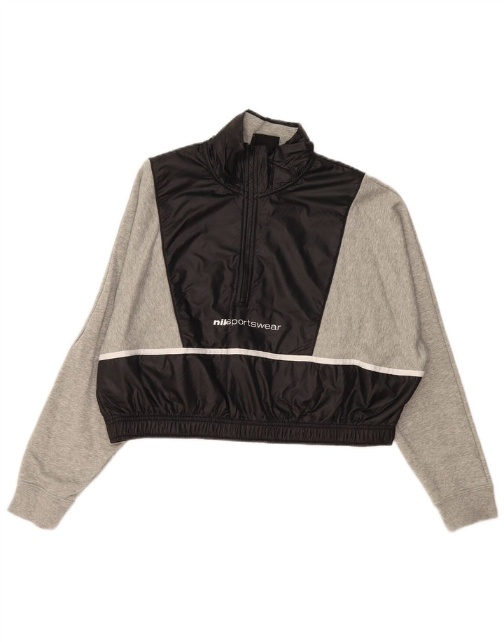 Felpa corta oversize da donna NIKE, maglione UK 16, grande, grigio, color block
