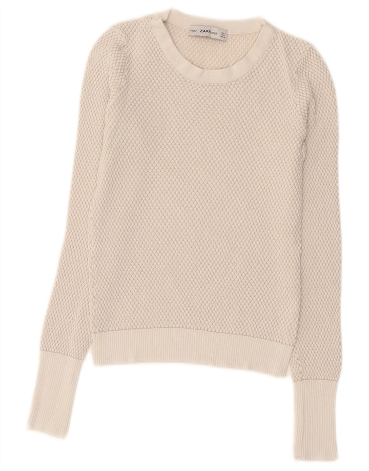 Maglione corto girocollo da donna Zara UK 8 piccolo bianco