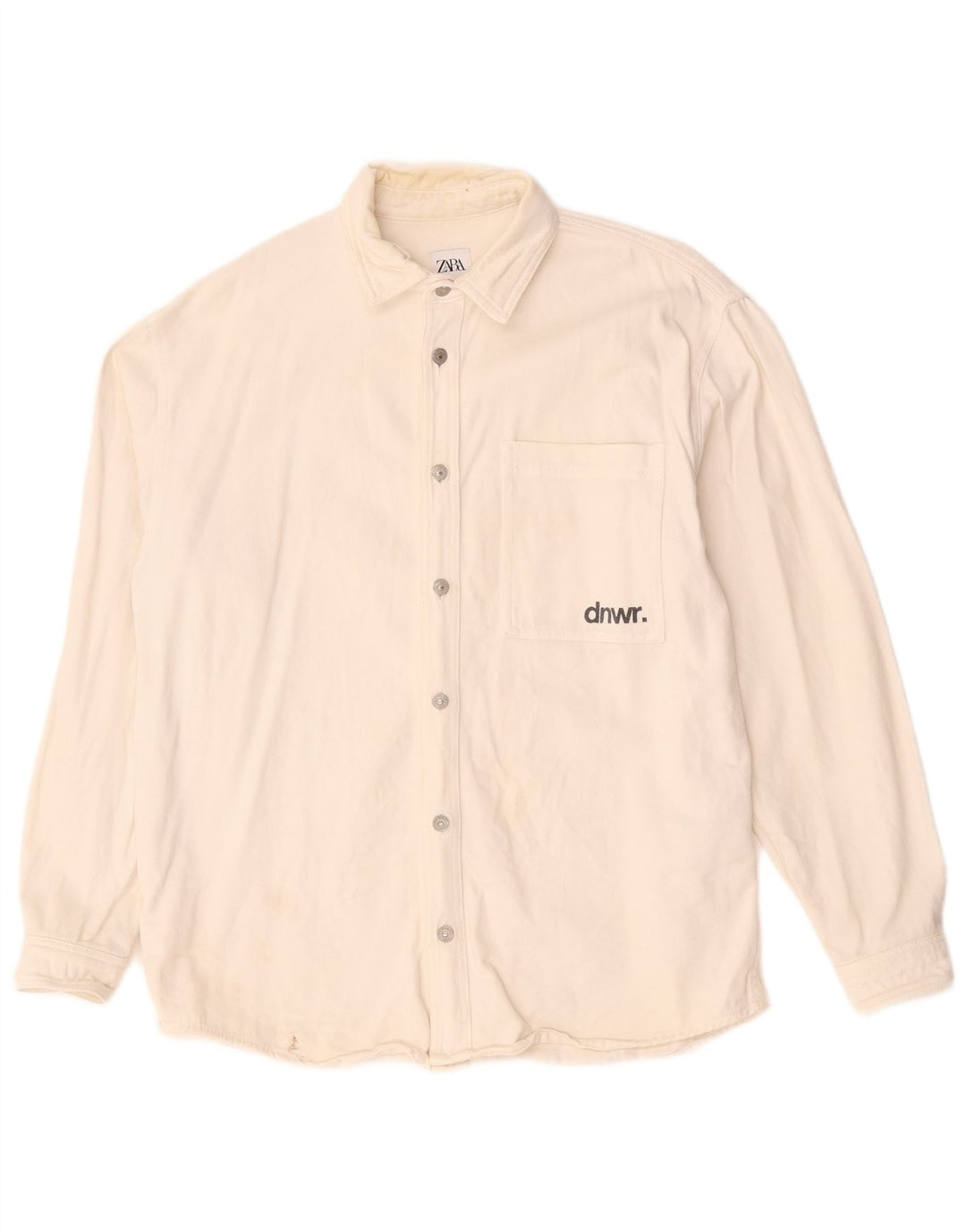 Camicia in denim con vestibilità rilassata grafica da uomo Zara, cotone bianco medio