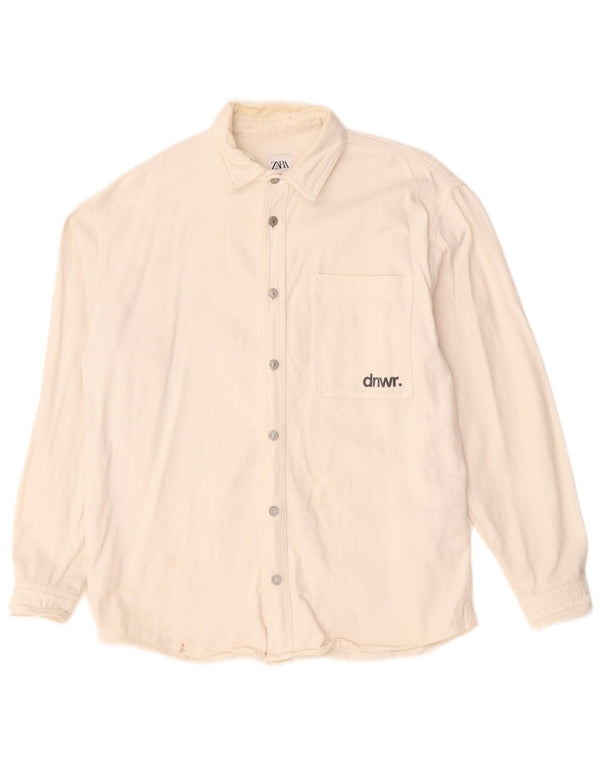 Camicia in denim con vestibilità rilassata grafica da uomo Zara, cotone bianco medio