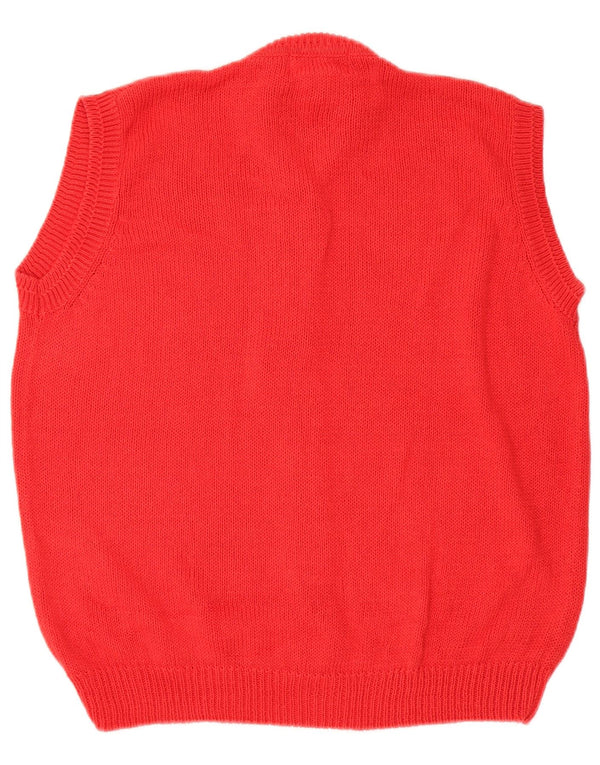 Maglione cardigan senza maniche vintage da donna UK 16 grande ramiè rosso