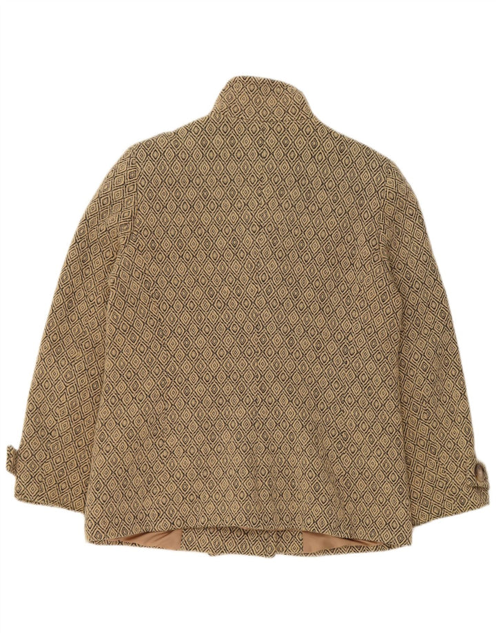 Cappotto da marinaio vintage da donna UK 12 in lana vergine a rombi/diamante beige medio