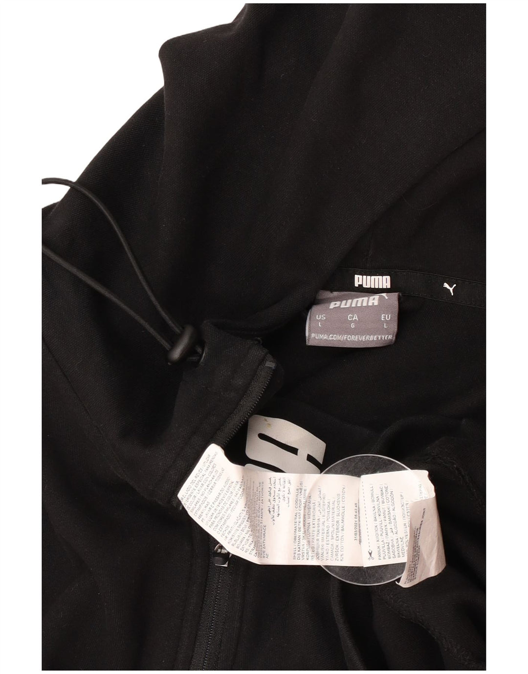 Felpa con cappuccio da uomo Puma con zip e collo, grande, in cotone nero