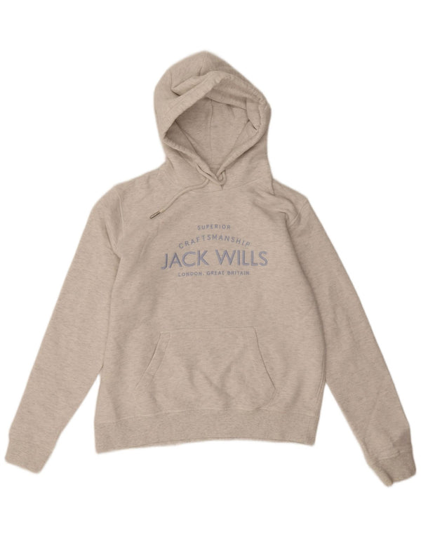Maglione con cappuccio grafico da donna Jack Wills UK 12 Cotone screziato grigio medio