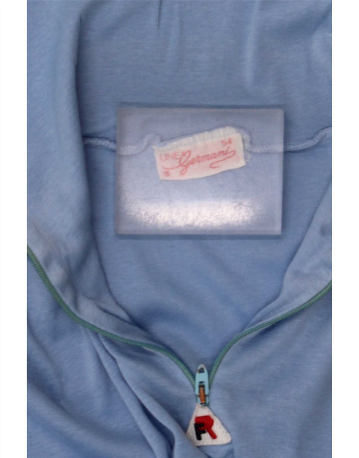 Top vintage da uomo con zip a 1/4 manica lunga XL blu