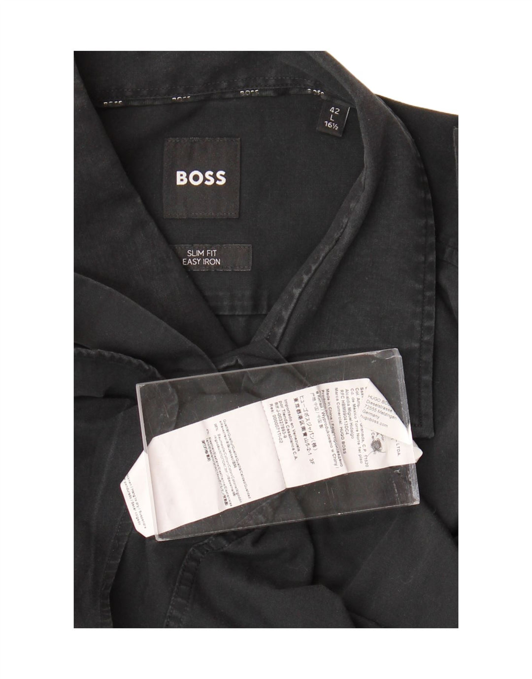 Camicia HUGO BOSS da uomo slim fit facile da pulire taglia 16 1/2 42 grande cotone nero