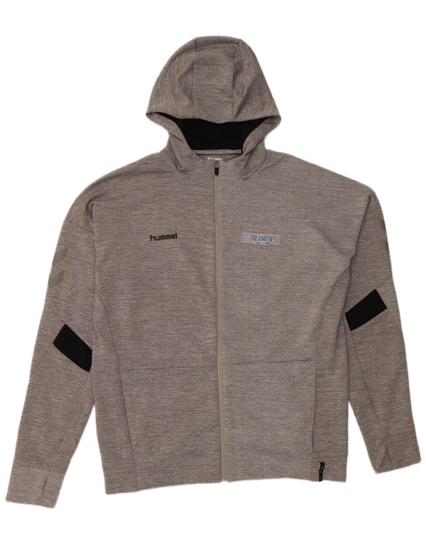 HUMMEL Mens Zip Hoodie Sweater Large Grey Flecked Polyester