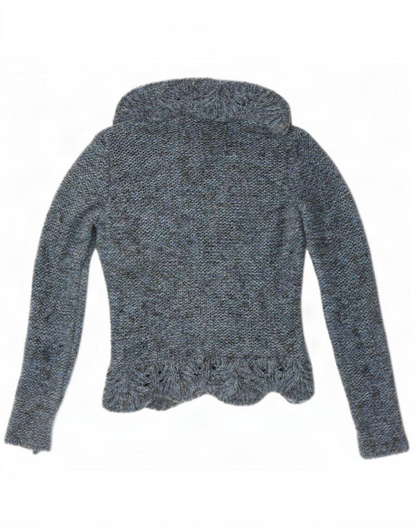 Maglione cardigan aperto da donna Benetton UK 10 piccolo acrilico screziato blu