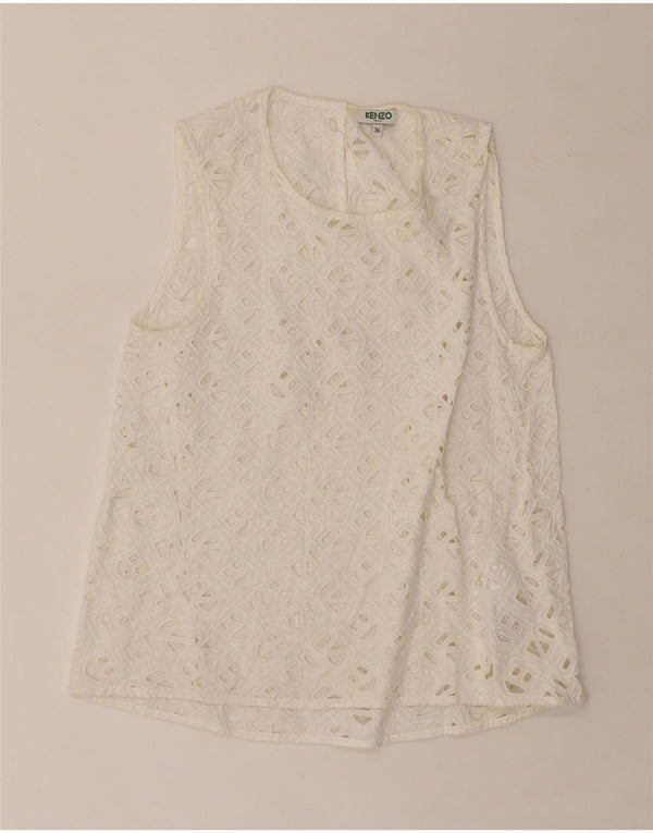 KENZO Womens Sleeveless Blouse Top EU 36 Small White Cotton