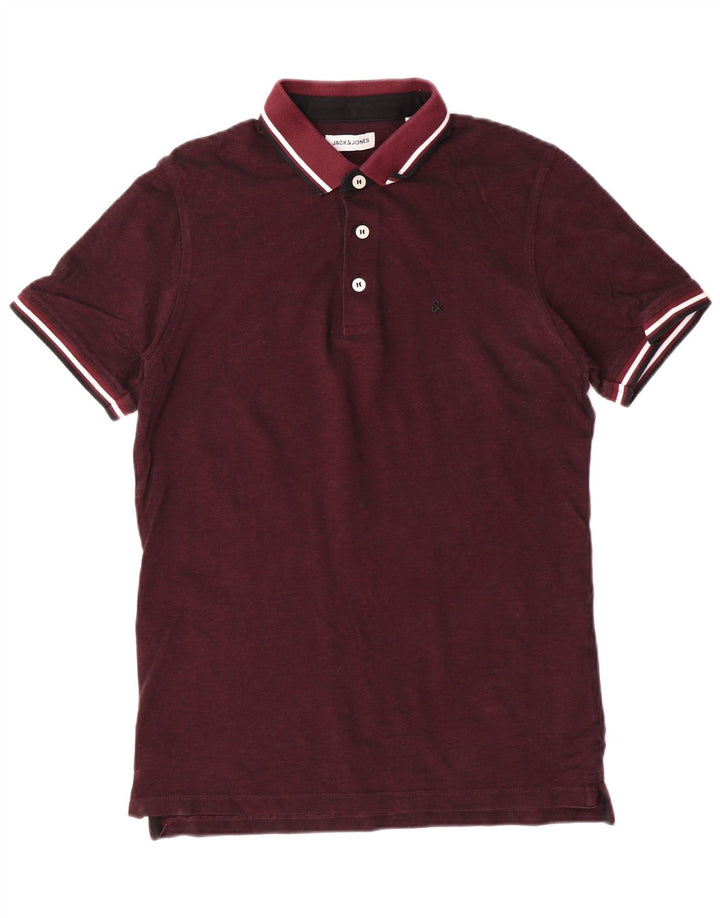 Polo da uomo a maniche corte Jack & Jones, classica in cotone bordeaux medio