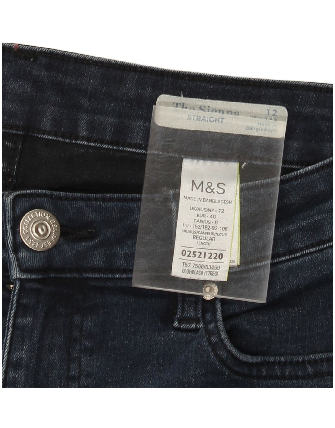 MARKS & SPENCER Jeans dritti da donna UK 12 Medio W30 L30 Blu navy