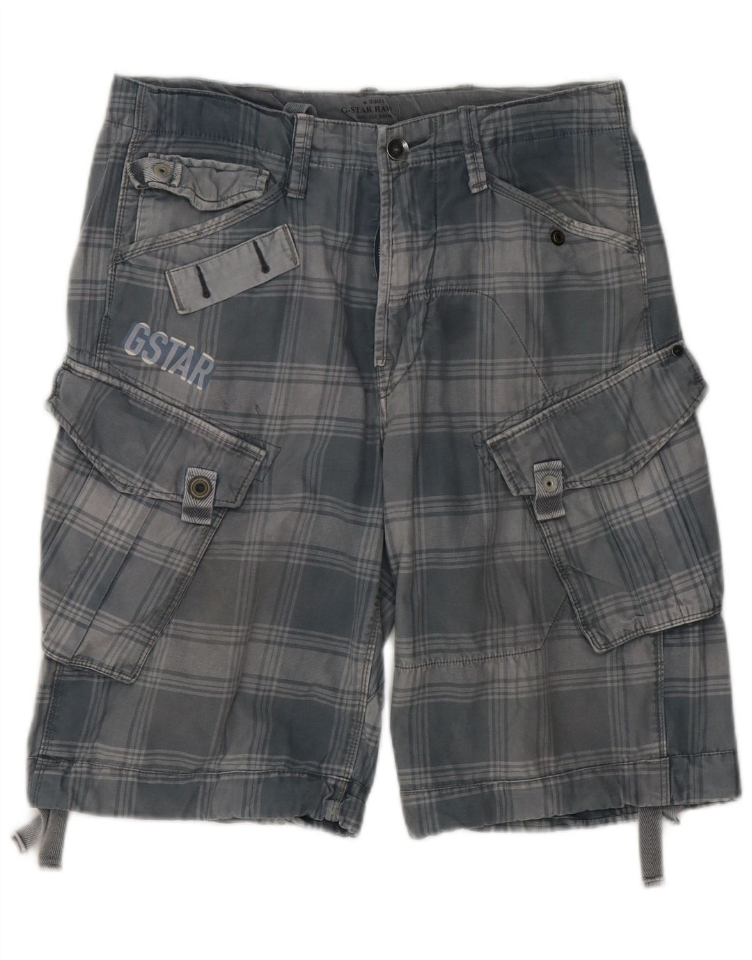 Pantaloncini cargo da uomo G-Star W32 in cotone scozzese grigio medio