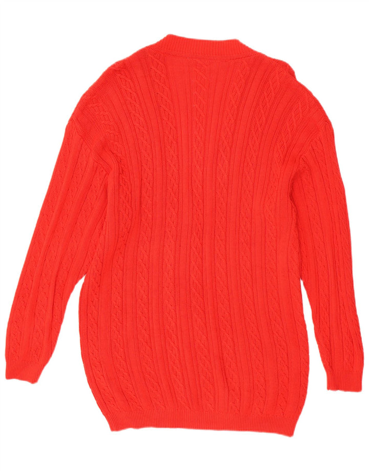 Maglione cardigan lungo oversize da donna VINTAGE UK 10 piccolo cotone rosso