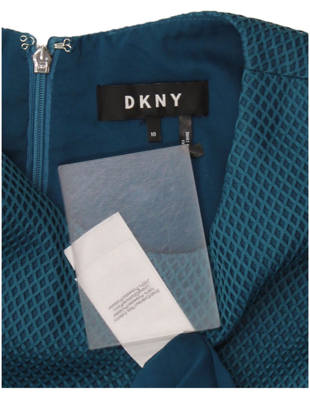 Abito a trapezio senza maniche da donna DKNY US 10 grande poliestere geometrico blu
