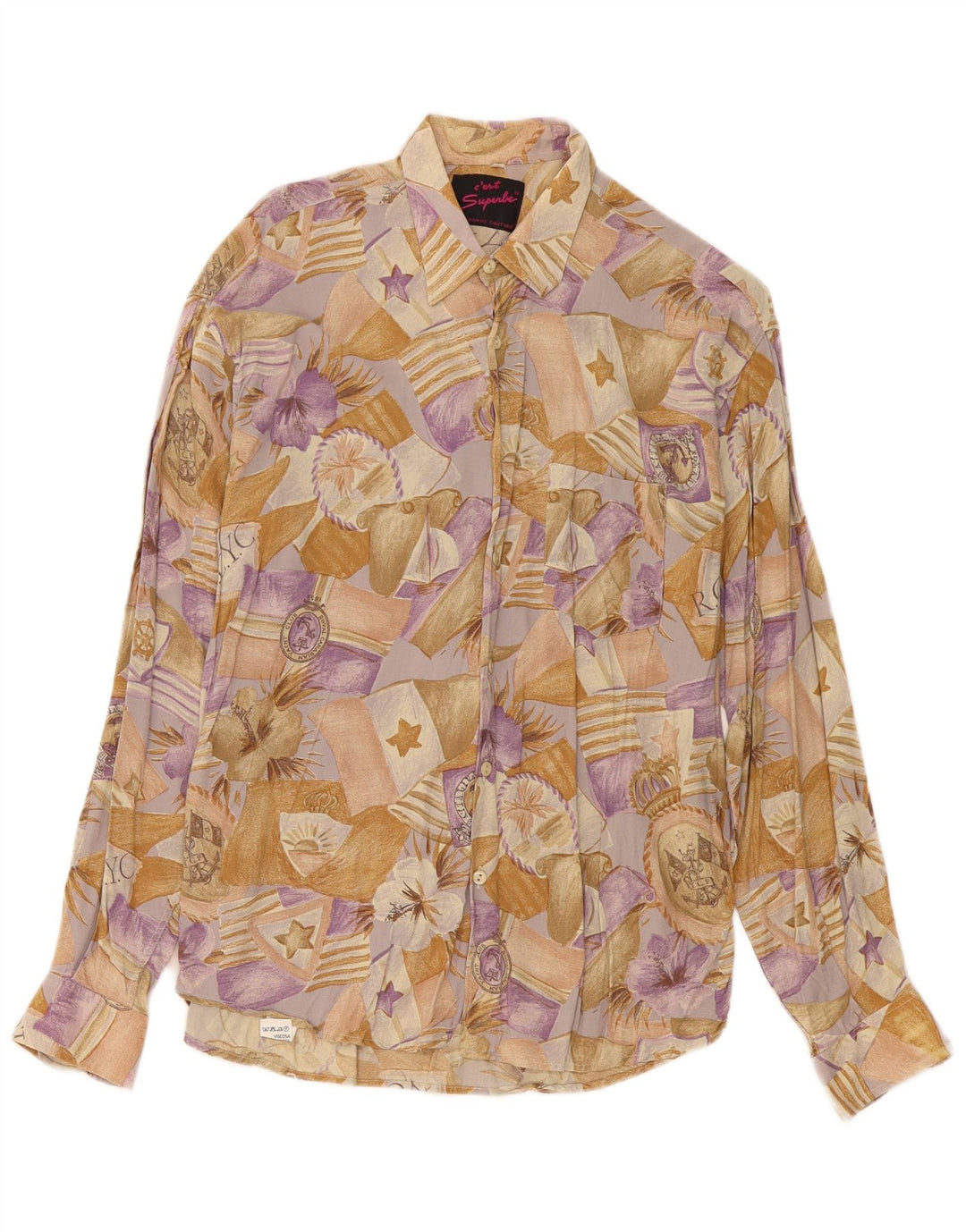 Camicia vintage da uomo in viscosa floreale beige medio