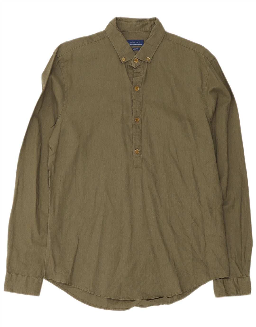 Camicia pullover slim fit da uomo Zara in lino kaki medio