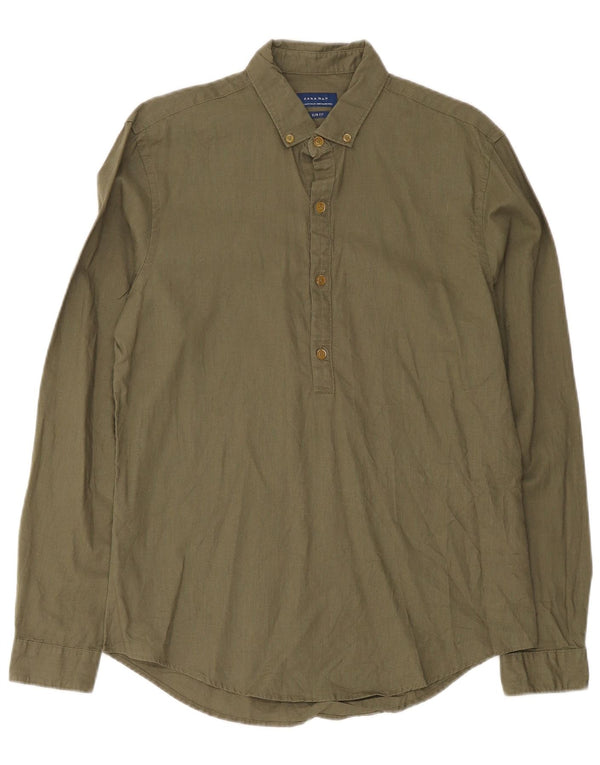 Camicia pullover slim fit da uomo Zara in lino kaki medio