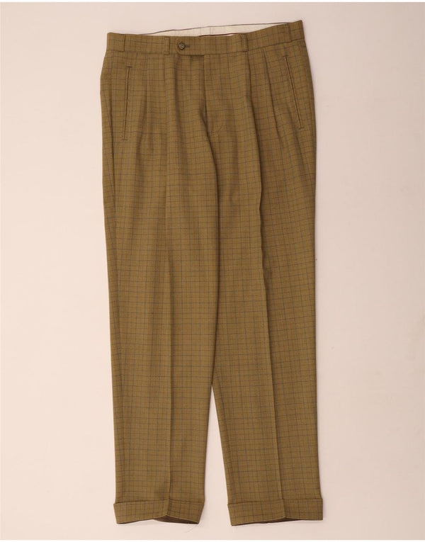 WESTBURY Pantaloni da abito con pedge da uomo IT 50 Large W36 L33 Lana nuova a quadri kaki