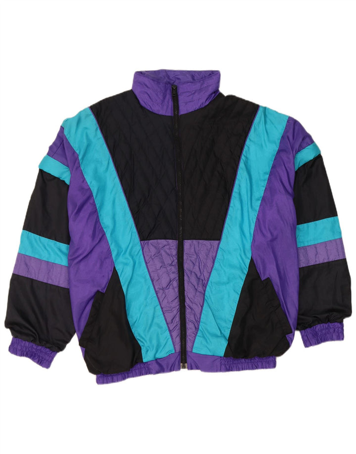 Giacca da ginnastica vintage da uomo, giacca grande, nylon color block viola