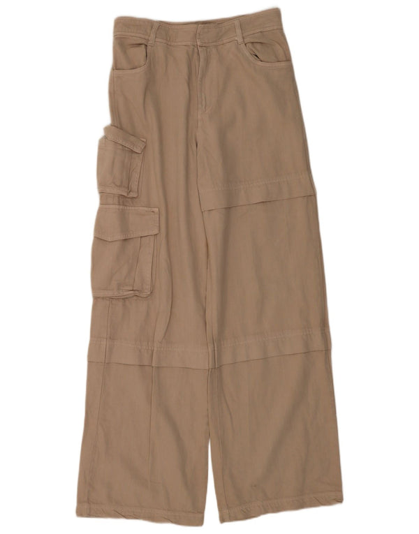 Zara Womens Wide Leg Cargo Trousers Small W26 L33 Beige