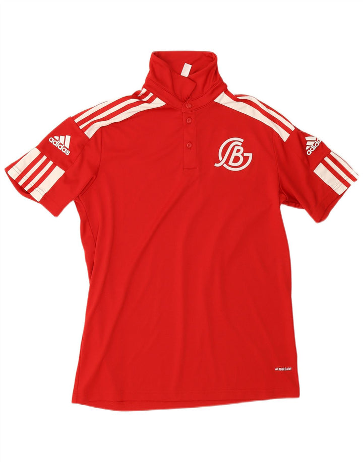 Polo Adidas da uomo Aeroready Graphic piccola rossa in poliestere color block