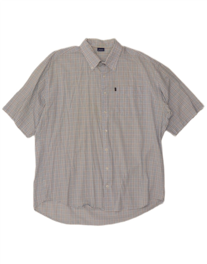 Camicia ASICS da uomo a maniche corte 2XL in cotone a quadri blu