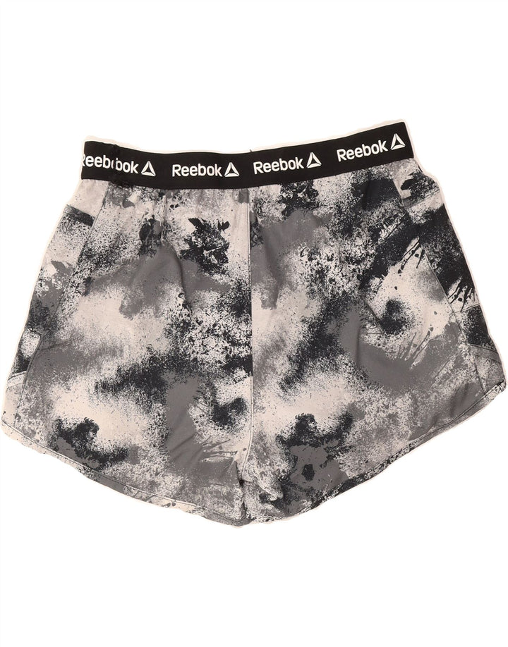 REEBOK Womens Graphic Sport Shorts UK 12 Medium  Grey Tie Dye Polyester Vintage Reebok and Second-Hand Reebok from Messina Hembry 