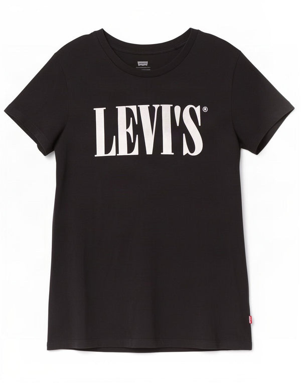 T-shirt grafica da donna Levi's Top UK 6 XS cotone nero