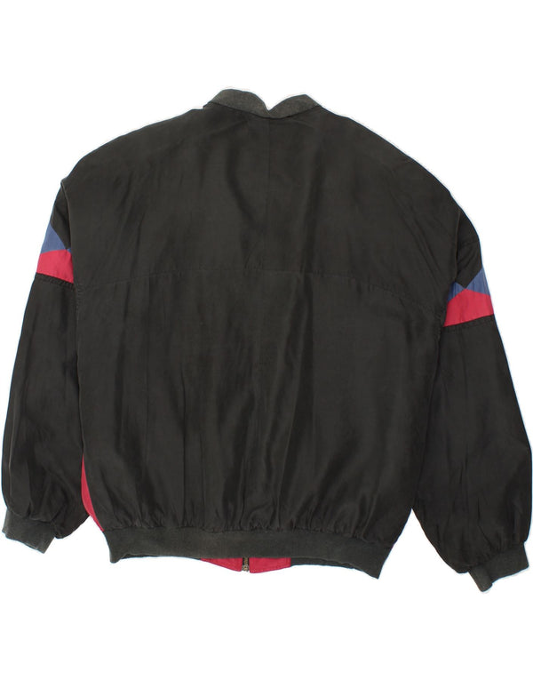 Giubbotto bomber da uomo vestibilità ampia VINTAGE UK 38 Seta geometrica nera media